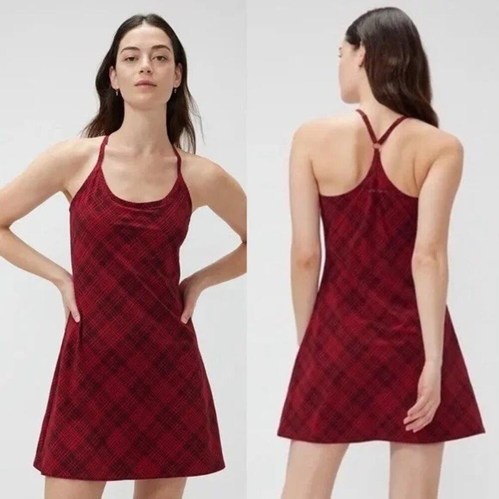 Outdoor Voices The Exercise Dress Women’s Size Small Red Plaid Y Back Skort